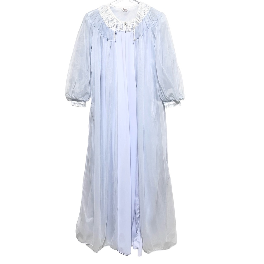 1970s PATRICIA Blue Lace Peignoir Set Romantic Heirloom Coquette